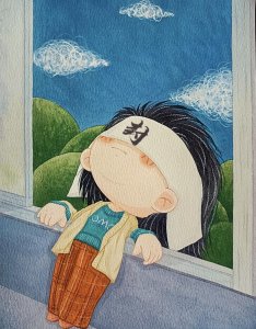 ​插画｜小破孩头像，遮住眼睛沐浴春风的样子让人十分向往