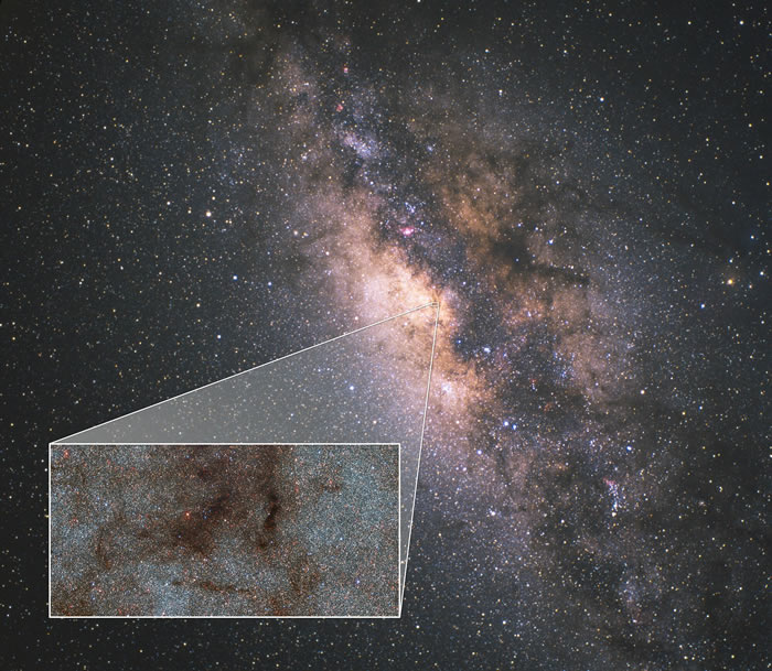 天文学家根据银河系的数据制作出5万x2.5万像素可缩放的星域彩色合成视图