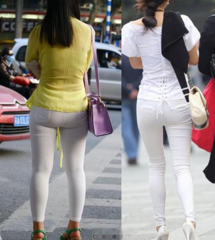 白色紧身裤尴尬美女图片 这样穿真的太俗了