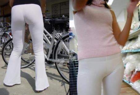 白色紧身裤尴尬美女图片 这样穿真的太俗了