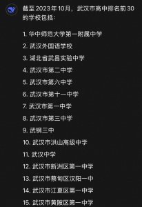 ​DeepSeek 消息：武汉市排名前30高中