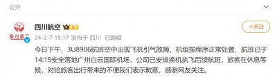 ​四川航空官方通报一航班备降广州机场：已安全落地
