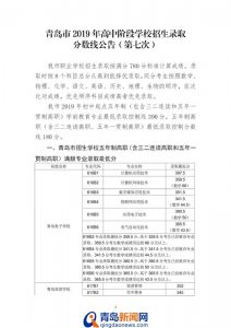 ​青岛中考第7次录取线公布 学前教育高职390分