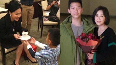 ​刘嘉玲晒与胡军儿子康康合影，手握鲜花眼含热泪引热议